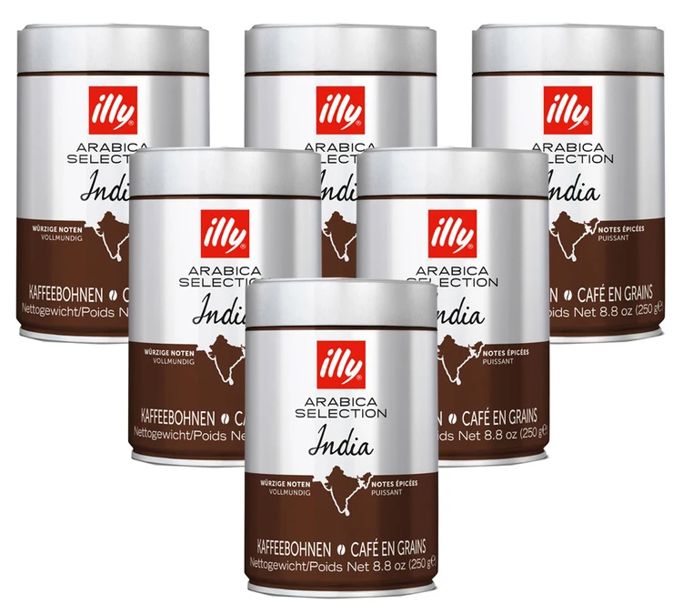 Lot Café En Grains Illy Monoarabica Inde - 6x250g - Illy 3 Lot Café En Grains Illy Monoarabica Inde - 6x250g - Illy