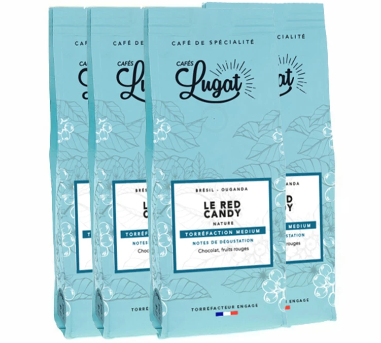 4x250g Café En Grain Le Red Candy - CAFÉS LUGAT 3 4x250g Café En Grain Le Red Candy - CAFÉS LUGAT